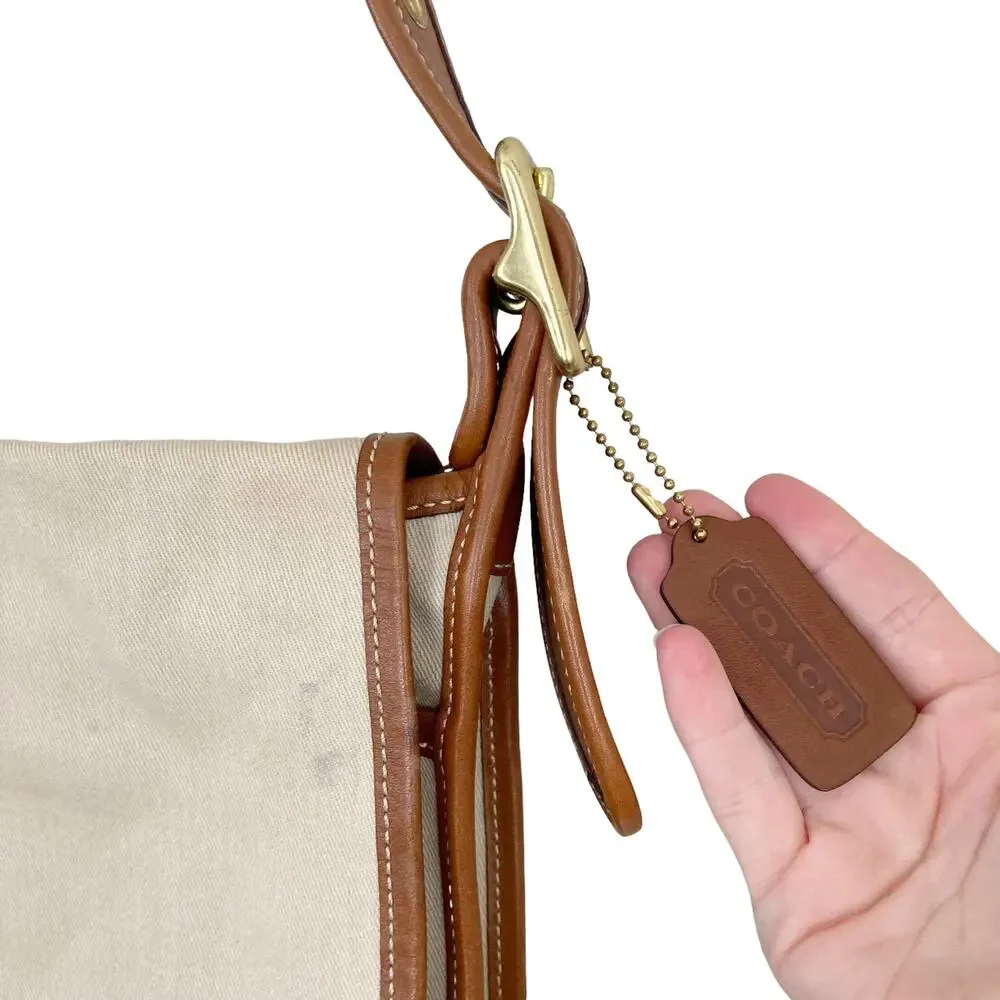 Coach Canvas Leather Cream Brown Bag